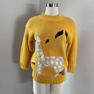 Vintage Chaus Petites Womens Small Yellow Giraffe Knit Sweater Ramie Cotton Knit